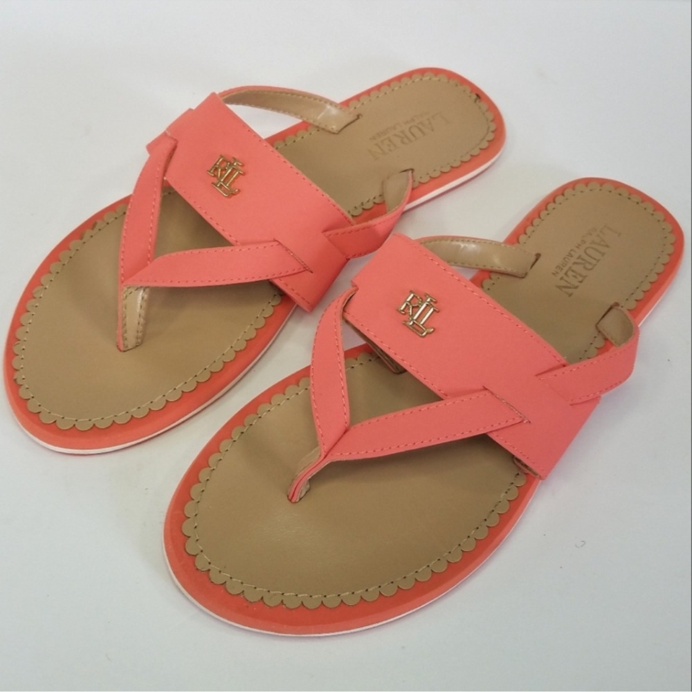 Ralph Lauren Pink and Tan Sandals with Y-Shape Design